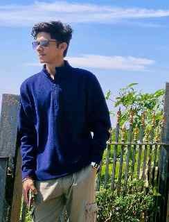 Blue jacket outdoors