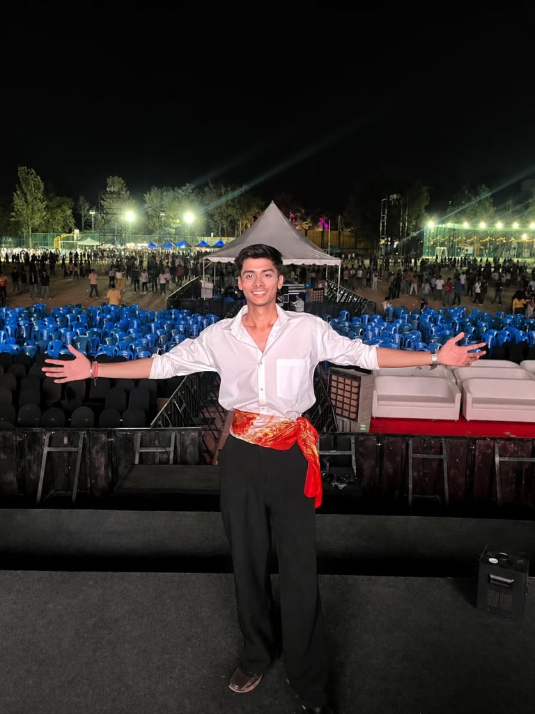 Samskruthi '26 — Satyam hosting on stage